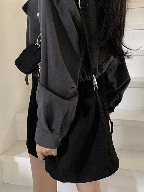 Lapel Neck Snap Button Drawstring Short Long Sleeve Blouse - HouseofHalley