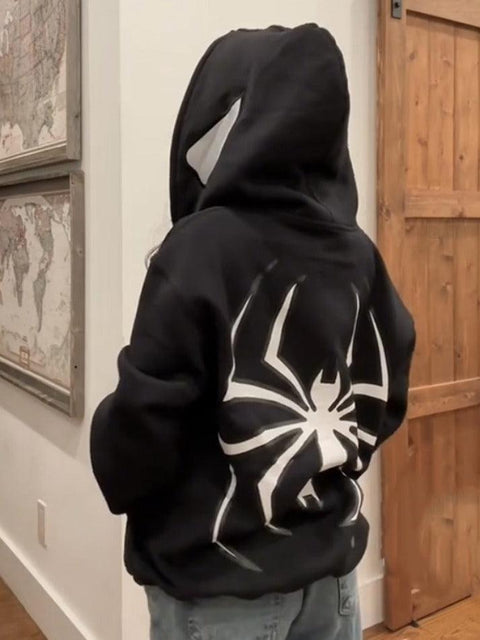 Punk Spider Print Oversized Hoodie - HouseofHalley