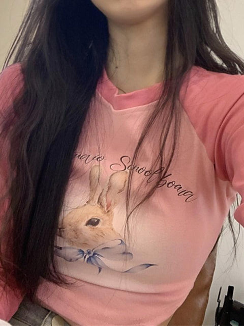 Rabbit Print Raglan Crop Long Sleeve Tee - HouseofHalley