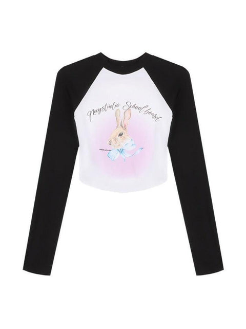 Rabbit Print Raglan Crop Long Sleeve Tee - HouseofHalley