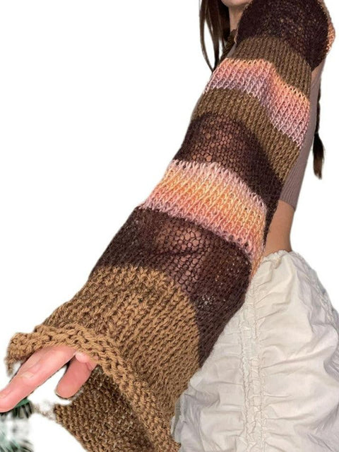 Short Contrast Color Stripe Flare Sleeve Crochet Top - HouseofHalley