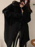 Solid Color Big Lapel Neck Tassel Trim Cardigan - HouseofHalley