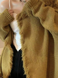 Solid Color Big Lapel Neck Tassel Trim Cardigan - HouseofHalley