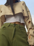 Solid Color Cutout Crop Long Sleeve Knit - HouseofHalley
