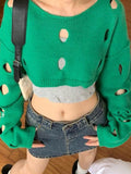 Solid Color Cutout Crop Long Sleeve Knit - HouseofHalley
