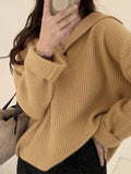 Solid Color Lapel Neck Baggy Sweater - HouseofHalley