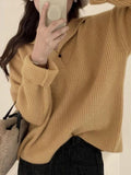 Solid Color Lapel Neck Baggy Sweater - HouseofHalley