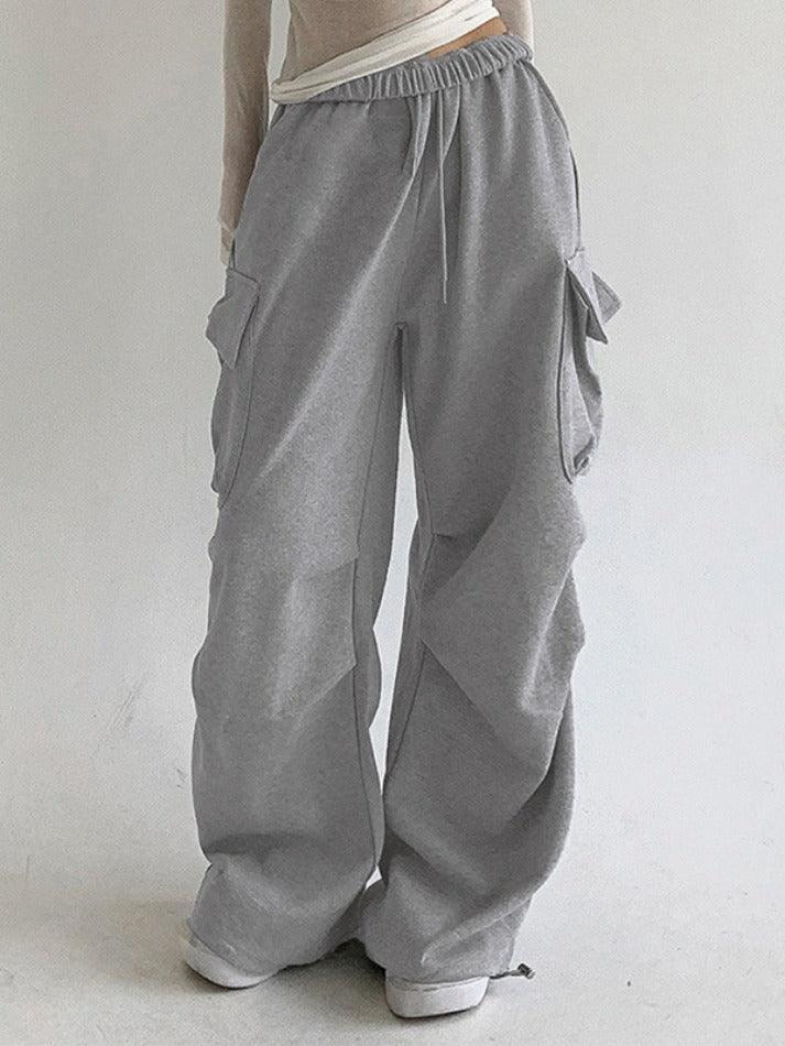2024 Solid Color Pocket Pleated Sweatpants Gray S in Sweatpants Online ...