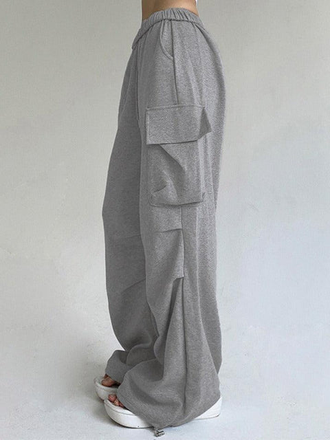 Solid Color Pocket Pleated Sweatpants - HouseofHalley