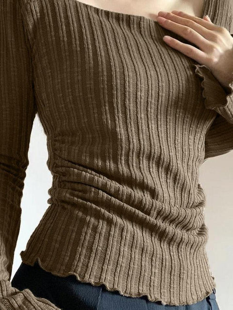 Square Neck Flare Sleeve Slim Knit - HouseofHalley