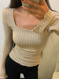 Square Neck Flare Sleeve Slim Knit - HouseofHalley