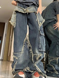 Street Frayed Patch Splice Mopping Boyfriend Jeans - HouseofHalley