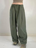 Street Solid Color Ruched Low Waist Cargo Pants - HouseofHalley