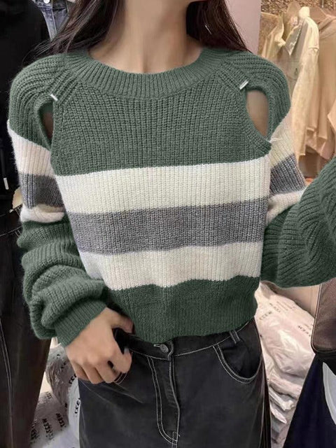 Stripe Print Cutout Design Sweater - HouseofHalley