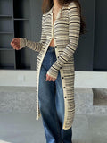 Stripe V Neck Breasted Knit Long Cardigan - HouseofHalley