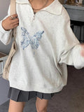 Vintage Butterfly Print Half Zipper Sweatshirt - HouseofHalley