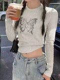 Vintage Butterfly Print Long Sleeve Tee - HouseofHalley