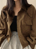 Vintage Corduroy Lapel Neck Button Long Sleeve Blouse - HouseofHalley