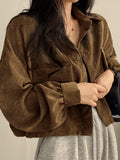 Vintage Corduroy Lapel Neck Button Long Sleeve Blouse - HouseofHalley