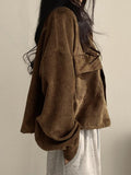 Vintage Corduroy Lapel Neck Button Long Sleeve Blouse - HouseofHalley