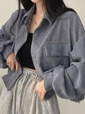 Vintage Corduroy Lapel Neck Button Long Sleeve Blouse - HouseofHalley