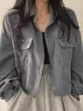 Vintage Corduroy Lapel Neck Button Long Sleeve Blouse - HouseofHalley