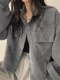 Vintage Corduroy Lapel Neck Button Long Sleeve Blouse - HouseofHalley