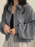 Vintage Corduroy Lapel Neck Button Long Sleeve Blouse - HouseofHalley