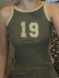 Vintage Green Number Print Slim Tank Top - HouseofHalley