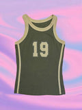 Vintage Green Number Print Slim Tank Top - HouseofHalley