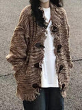 Vintage Horn Buckle Crochet Tassel Detail Cardigan