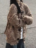 Vintage Horn Buckle Crochet Tassel Detail Cardigan